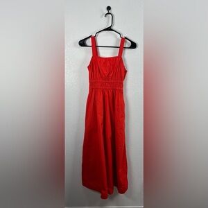 LOFT‎  Women’s Petite Poplin Shirred Strappy Pocket Maxi Dress Orange Red Sz 00P